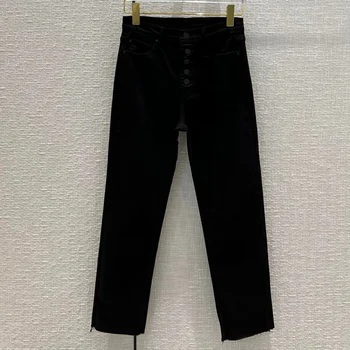 Jeans de Cintura em Mulheres de Seios de Alta Pequeno Tubo em linha Reta Jeans Essencial Casual Elástica de Alta e Fina, Áspera Calças de Bainha High-end