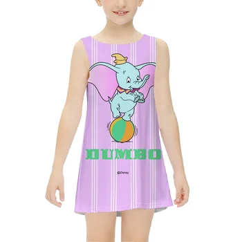 Dumbo sem Mangas de Disney do Vestido de Roupas infantis de Verão, Novas Crianças do Fino Vestido Longo de Saia Meninas Saia Listrada