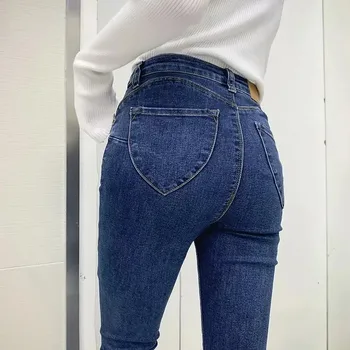 2020 cintura Alta jeans coreano feminino cinza legging jeans lavado lápis, calças de mulheres negras finas jeans skinny