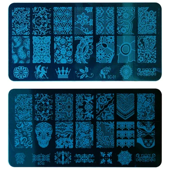 2PCS a arte do prego de estampagem de placas de decoração de unhas carimbo placa de ferramentas de beleza flor de renda de design BC0102