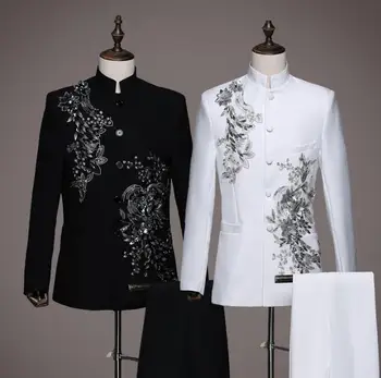 Blazer homens vestido formal mais recente do casaco, calça de projetos casamento Chinês túnica terno de homens de terno masculino calças equins ternos para homens