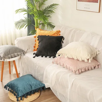 De veludo, de borla sofá da sala fronha cor sólida, um estilo moderno e minimalista capa de almofada