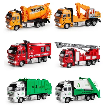 A construção do veículo caminhão de bombeiros saneamento caminhão escavadeira modelo de brinquedo com a música luz do modelo de carro para crianças, meninos e meninas