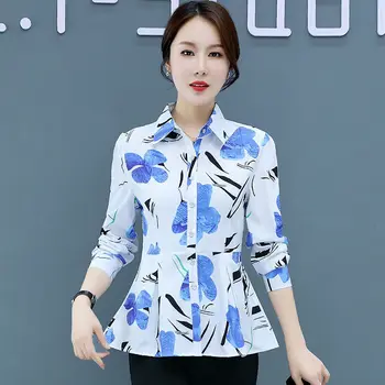 O Coreano Moda Senhora Do Escritório Botão De Camisa De Chiffon Mulheres Camisas, Blusas De Manga Longa Camisa De Mulheres Camisas Para Mujer Tops Senhoras