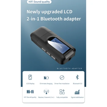 Bluetooth 5.0 Transmissor E o Receptor, 2 Em 1 Adaptador sem Fio Com Visor LCD de 3,5 Mm AUX Estéreo USB Para PC TV de Carro Fones de ouvido