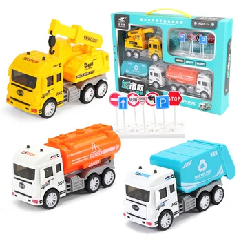 3Pcs/Set Inercial de Engenharia Caminhão de bombeiros o Conjunto das Crianças Carro de Brinquedo Escavadeira Polícia Brinquedo infantil Modelo de Carro de Presente