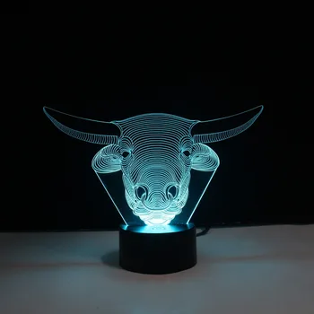 YJM-2838 Acrílico Curativo, Materiais de Efeito 3D Illusional Luz de um Candeeiro de Secretária com Touro Projeto da Forma para Quarto de bebê