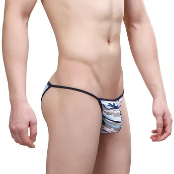Mens Sexy Bolsa De Resumos De Impressão Bikini Swimwear Fundos Respirável Modal Calcinha Cintura Baixa Masculino Tomar Banho De Sol Praia Underpant