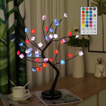 Colorido USB Forma de Árvore da Noite do DIODO emissor de Luz da Flor da Ameixa Lâmpada De Casa, Quarto de Casamento Decoração do Feriado Tabela de Lâmpadas da Noite