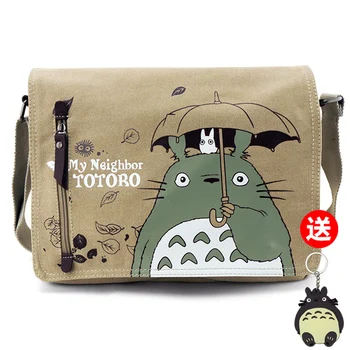 Totoro saco crossbody estudantes de lona tendência junior high, desenhos animados mochila de grande capacidade e de lazer de ombro único saco de lona