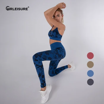 CHRLEISURE Perfeita Camuflagem Conjunto de Yoga Mulheres de Ginásio Ternos de Alta Leggings de Cintura Sutiã de Esportes de Treino de Ginásio Hip Elevador Sportswear