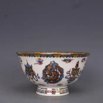 Branco Chinês Famille Rose De Porcelana, Ouro Gumes Auspicioso Padrão Bacia Do Agregado Familiar Ornamentos