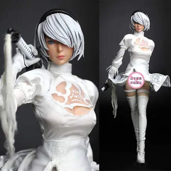 SET026 1/6 Sexy 2b Menina de Vestido Branco Feminino Roupas de Terno Acessório Modelo de Brinquedo para 12em Soldado Figura de Ação de Coleta de
