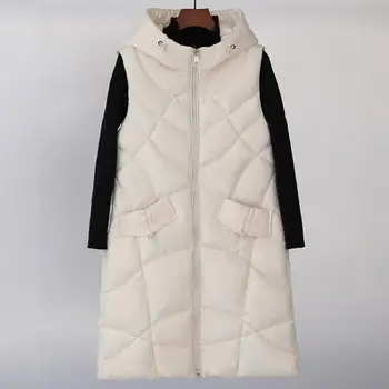 Mulheres casaco de Inverno Colete de Stand Colar de meio Comprimento de Mangas com Capuz Slim Fit Manter Aquecido Acolchoado Zíper de Inverno de Algodão Casaco colete