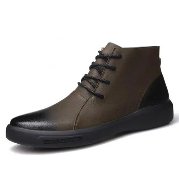 Retro Homens Botas De Couro Outono Inverno Quente Pêlo Curto Botas Estilo Britânico De Alta Melhores Sapatos De Homem De Tornozelo Botas Zapatos Hombre