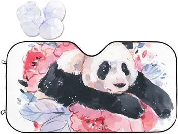 Flor bonito Panda pára-brisa do Carro Sombra de Sol para Caminhões SUV Auto de Calor interno Viseira de Sol Dobráveis Sombras Bloquear os Raios UV Frente Ganhar