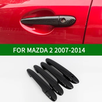 De 2007 a 2014 Mazda 2 Demio brilhante de Fibra de carbono Padrões do Lado do Puxador da Porta Cobre Guarnições 2008 2009 2010 2011 2012 2013