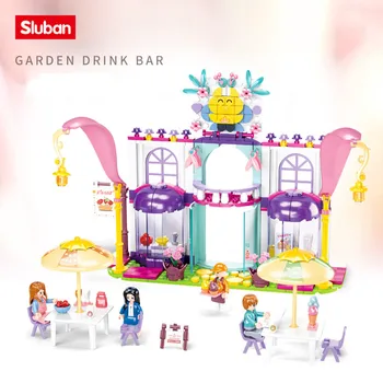 361PCS Princess Garden Bar de bebidas Flores Sweet Jardim Villa Amigos Blocos de Construção de Conjuntos de Figuras de Brinquedos Educativos para Meninas
