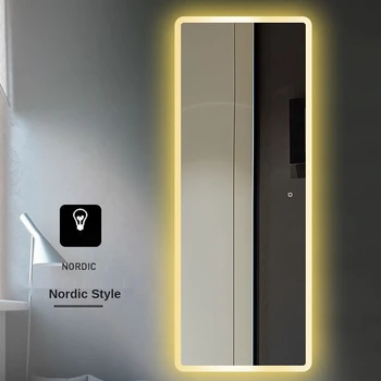 HD casa de Banho Completa Espelho de Corpo Anti-névoa do Tempo de Superfície/indicador de Temperatura Smart LED de Cosméticos à prova de Umidade Vaidade Espelho de Prata