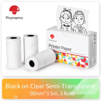 Phomemo Semi Transparente Papel de Impressora de Etiqueta Adesiva Impressora Rola para Phomemo M02 M02S M02 Pro, 3-em-1 Conjunto de