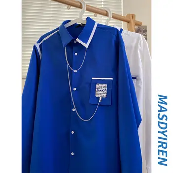 M-4XL ZCSMLL Chaopai 2022 primavera, outono estilo minoria Klein Azul, Camisa de Manga comprida para Homens e mulheres solto e casual casaco