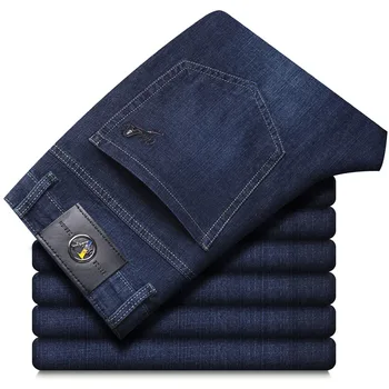 Homens do Estilo Clássico de Negócio de Alta Qualidade calças de Brim de Mens Moda Casual Elasticidade Slim Fit Jeans Mens de Calças Jeans de Lavagem Calças dos Homens