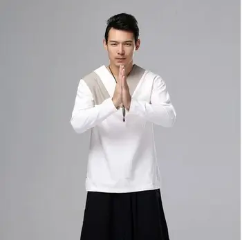 Camisas de linho Homens Brancos de Algodão de manga Longa Kung Fu Camisa Clássico, de Estilo Chinês, Tamanho da Roupa hombre Camisa Causal Shirt dos Homens