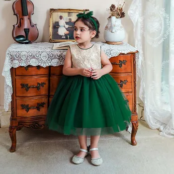 2022 Luxo Bebê Vestidos de Meninas Batismo de Recém-nascidos Arco Lantejoulas de Casamento 1ª Festa de Aniversário de Tule Vestido de Princesa Noite de Roupas