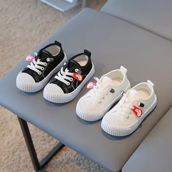 2022 Verão Respirável Bebê Meninas e Meninos Versátil Sapatos de Lona de Não-deslizamento Japão Nova Bonito Televisão Casual Sapatos Lace-up Sólido Simples