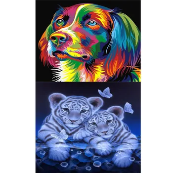 DIY 5D Diamante Pintura Completa Rond dos pares dos desenhos animados do Tigre Cão Mosaico de Diamante Bordado de Ponto de Cruz, Casa, Decoração Presente