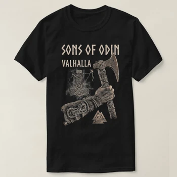 Viking Aumento Filhos de Odin Valhalla Vikings Noruegueses T-Shirt 100% Algodão Manga Curta-O-Pescoço Harajuku Ocasionais de Mens T-shirt de Streetwear