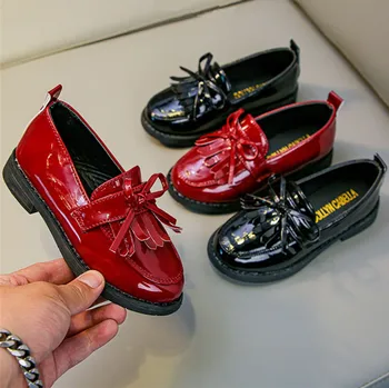 Moda Das Crianças Estudante De Couro Sapatos Crianças Sapatos De Princesa Para Garotas Grandes Sapatos De Vestido Para A Escola Chaussure Fille Preto Vermelho Vinho