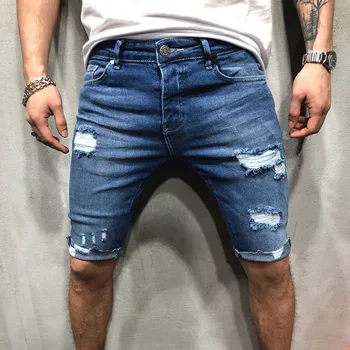 Homens Rasgado Short Jeans, Bermudas E Shorts De Algodão Respirável Azul Denim Shorts Masculino Destruído Magro Buraco Short Jeans Para Homens 2021