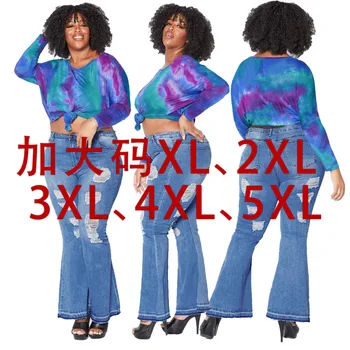 HSF2359 de Moda de todos-jogo rasgado elástico tamanho plus suspender jeans