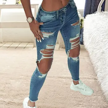 Mulheres de baixo crescimento jeans Rasgado Skinny stretch 2021 Quadril Fino Jean Mãe Spandex de Jeans, Roupas Jeans Feminino lápis calças macacão