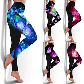 Moda Borboleta De Impressão Mulheres Leggings Fitness Yoga Senhoras Leggings Esportivos, Calças De Jogging Elástico Fino Calça Legging Mulher