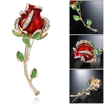 Vintage Strass Rosa Esmalte Pin Broches para as Mulheres, a Menina Liga de Flor de Rosa Casamentos Banquete de Festa Broche de Presentes de Dia dos Namorados