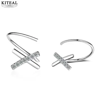 KITEAL Presente de Aniversário cor de prata clipe de brincos para mulheres Geométrica X mulheres lavoura bijuterias