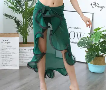 Traje Dança Do Ventre Para As Mulheres, A Dança Do Ventre Saia Envoltório Lenço De Quadril Com Babados Fenda Lateral Verde Escuro Coreia Do Design