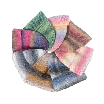 Outono e Inverno Nova Tampa de Malha Tendência Gradiente de Impressão de Tie-dye Quente Cap arco-íris de Moda gorro de Lã de Estudantes do sexo Feminino