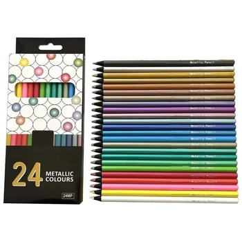 24Pcs Metálico Colorido Desenho Lápis de Arte de Desenhar Lápis de cor Lápis de Arte