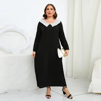 2022 Plus Size francês Hepburn Laço Sequin Vestido de Gola Manga Longa Solta a Saia Longa e Elegante do Estilo de Longa Vestido das Mulheres