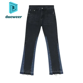 DUEWEER Homens coreano Moda Patchwork Queimado Baggy Jeans Bell Fundos de Jeans, Calças y2k homem Hip Hop Calças Vintage Streetwear