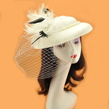 Retro Mulheres com Grande Borda de cetim Fascinator Chapéu de Festa de Casamento com a Igreja Capacete de Moda Headwear Formal Flor de Cabelo Acessor