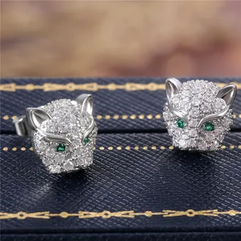 CAOSHI Criativo Leopard Design Cabeça das Mulheres Brincos Delicados Verde Pequeno Cristal de Pedra Olhos Acessórios Elegantes Atacado