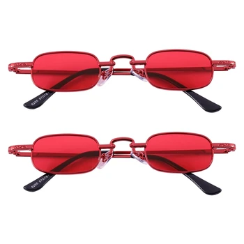 2X Retro Punk Óculos Quadrado Claro Óculos de sol Feminino Óculos de sol Retro Homens de Armação de Metal-Vermelho