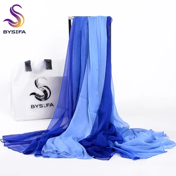[BYSIFA] Inverno Cachecol Para a Mulher de Luxo Lenço Hijab Bufanda Primavera, Outono Senhoras de Manta de Retalhos Azul Gradiente Longos Lenços Envolve