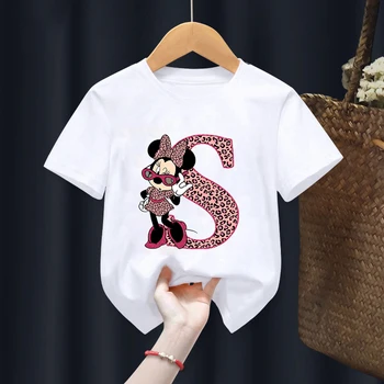 Minnie Crianças T-Shirts Letra A-Z Combinação de Nome de Disney Kawaii Desenhos de Roupas de Crianças Menino Menina Camisetas Casuais Topo