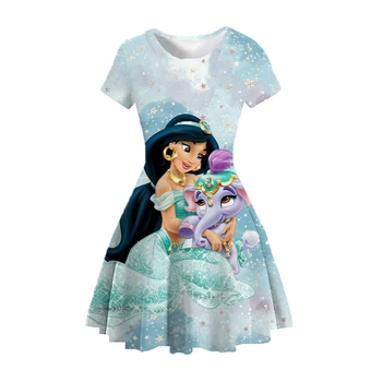 Disney Princesa Jasmine Coleção Princesa Vestido De Verão Da Criança Vestido De Roupas De Meninas Crianças Casual, Festa De Aniversário Fantasias