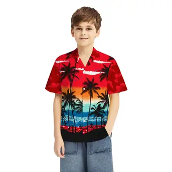 2020 Garoto de camisa de Moda Meninos Casual Botão Havaí Impressão Praia de Manga Curta, Seca Rápido, Top Blusa Garoto de camisa Havaiana
